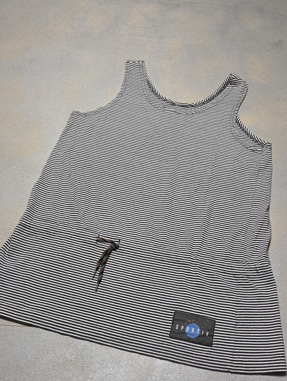 Esprit Black & White Striped Drawstring Tank VINTAGE 100% COTTON